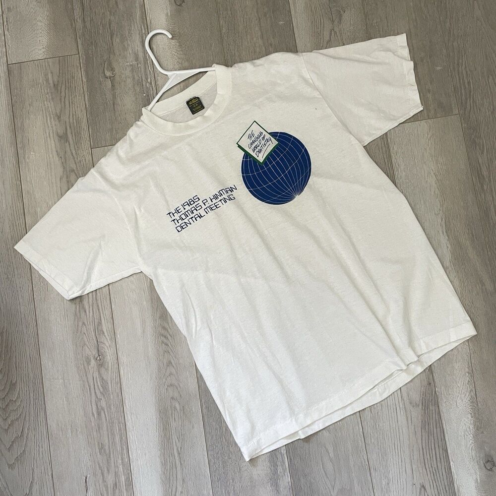 Vintage Dentistry Tshirt jerzees 1985 thomas p hinman dental mens White xlarge